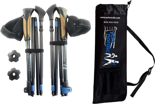 Vista 11 de York Nordic Bastones plegables ultraligeros para caminar, listos para viajar, con patas de goma, cestas y bolsa