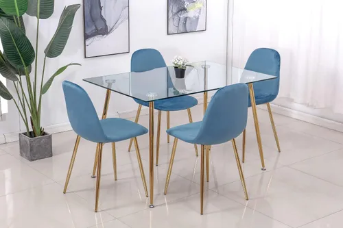 Vista 7 de Mesa de comedor rectangular de vidrio con patas doradas, mesa de cocina moderna de 47 pulgadas, mesa de comedor rectangular (rectangular básica)