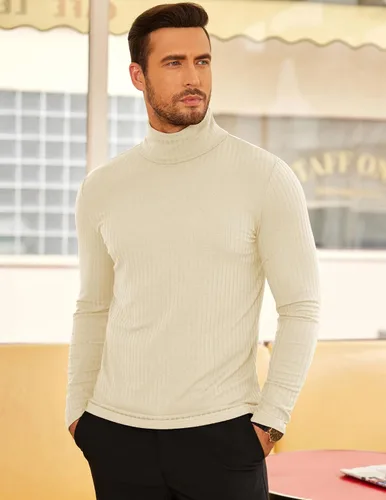 Vista 2 de COOFANDY Suéter de cuello alto para hombre