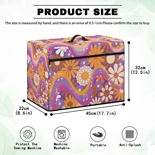Vista 7 de Funda para máquina de coser de flores hippie grande, cubierta antipolvo, protección de fácil limpieza para máquina de coser, resistente a las Flor