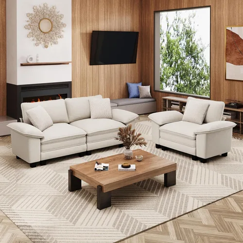 Vista 30 de Sofá Seccional Modular Individual de 53.5", Sillón de Pana Suave y Afelpada con Asiento Profundo Cómodo y Brazos Removibles para Sala de Estar