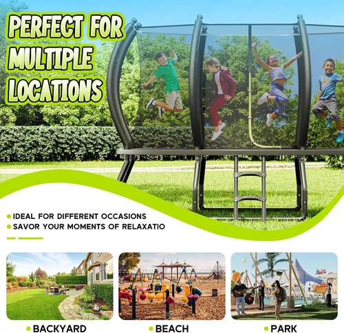 Vista 7 de YUMPIE 8FT 10FT 12FT 14FT 16FT Quick-Connect Outdoor Trampoline with Ladder Negro