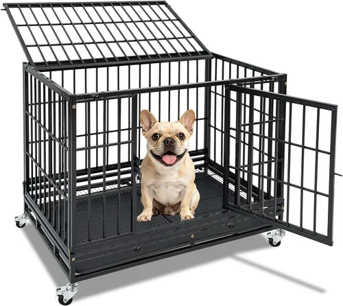 Vista 23 de Jaulas de dos niveles de 30 pulgadas para perros pequeños, jaula para perros de tamaño mediano para 2 perros, jaula resistente para perros, perreras