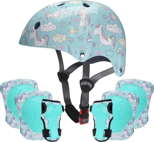 Vista 8 de Casco para niños con rodilleras, coderas y protectores de muñeca, equipo de protección para niños de 3 a 5-8 años para niños y niñas, apto para Azul