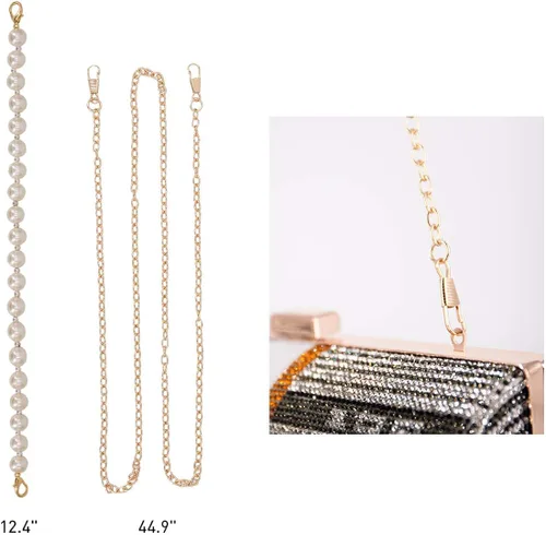 Vista 3 de TANOSII Bolsa de noche para mujer apilada de efectivo con diamantes de imitación bolso de hombro para dinero