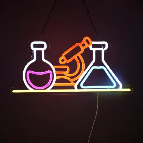 Vista 5 de Letrero de neón de laboratorio científico, luces de neón para decoración de laboratorio de química, letreros de luz LED alimentados por USB