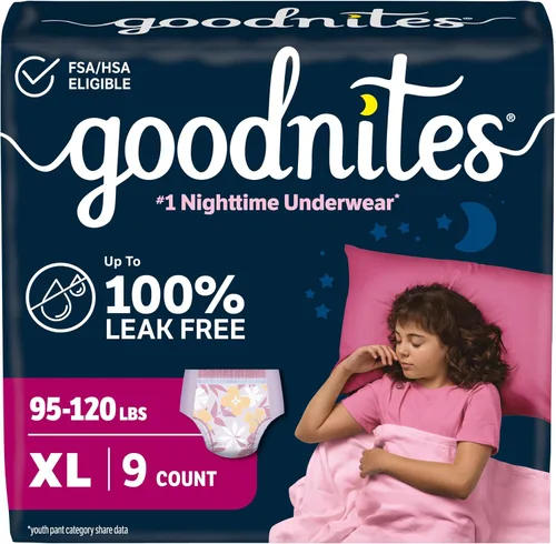 Vista 31 de Goodnites Ropa interior nocturna para niñas, talla extra pequeña (28-43 libras), 15 unidades, el embalaje puede variar