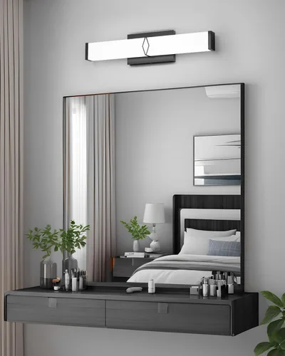 Vista 8 de Lámparas de baño sobre espejo, luces modernas de tocador de 16 pulgadas para baño, barra de luz LED regulable de 20 W, 2000 lm, accesorios de Negro