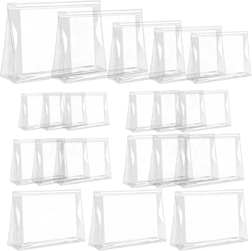 Vista 8 de Arroyner Mini bolsa de maquillaje transparente, 15 piezas, pequeñas bolsas de cosméticos de plástico transparente con cremallera, bolsa