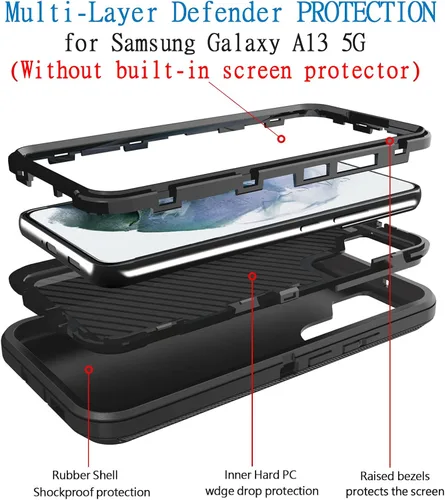 Vista 3 de Funda para Samsung Galaxy A13 5G (no para A13 4G), funda de teléfono [grado militar] 3 en 1 a prueba de golpes, resistente protección contra golpes