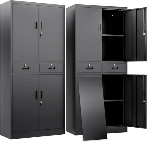 Vista 12 de BESFUR Armario de almacenamiento de metal de 36 pulgadas de alto, gabinete de metal negro con 2 puertas con cerradura y 2 estantes ajustables