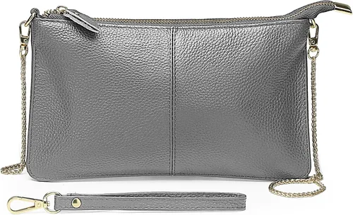 Vista 8 de Uromee Cartera de mano para mujer, de piel auténtica, con cadena de hombro desmontable