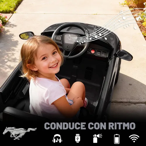 Vista 6 de Qaba Coche eléctrico con licencia Ford Mustang Mach-E para niños de 12 V Negro