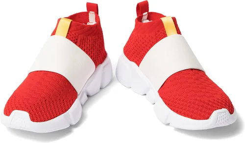 Vista 2 de Chickadee Sonix- Zapatos de tenis de punto elástico rojo y blanco para adultos, para niños, ligeros, transpirables, suela de EVA, sin cordones