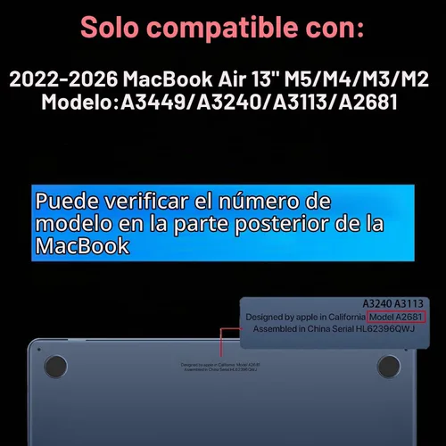 Vista 2 de Teryeefi Compatible con A2681 A3113 A3240 A3449 MacBook Air de 13.6 pulgadas M2 M3 M4 M5 versión 2022 2024 2025 2026, funda protectora delgada +