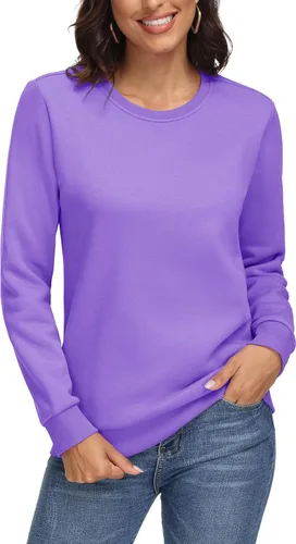 Vista 2 de MAGCOMSEN Sudadera con forro polar para mujer, cuello redondo, algodón, sin botones, casual, manga larga, cálida
