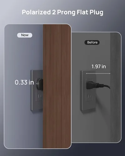 Vista 4 de TROND Cable de extensión de interior de 2 a 3 clavijas de 1.5 pies – Enchufe plano polarizado para detrás de muebles, pequeño extensor de salida