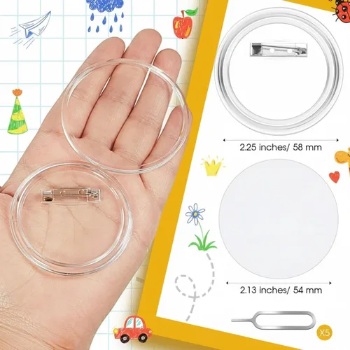 Vista 2 de XunYee Juego de 12/39 pines de botón transparentes de 2.28 pulgadas, insignias para hacer botones de bricolaje con insertos en blanco y herramienta