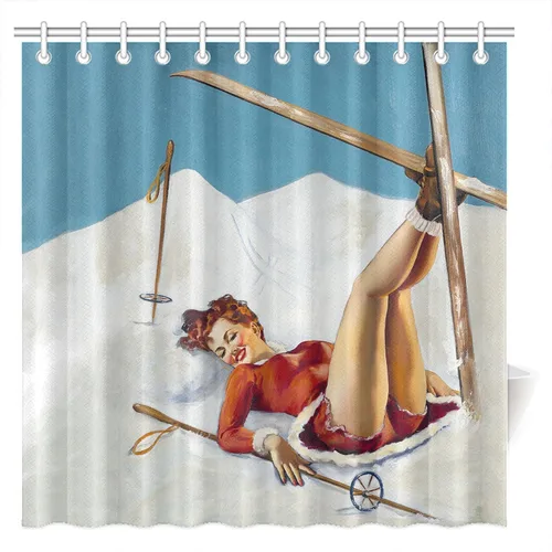 Vista 13 de FUNNY KIDS' HOME Cortinas de ducha retro con pin up para baño, pintura al óleo, arte de lienzo, decoración de baño, sexy dama bañándose