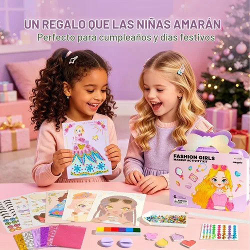 Vista 7 de Jar Melo Libros de actividades de maquillaje para niñas de 4 a 8 años, kit de manualidades 6 en 1 con arte de aluminio, calcomanías de gemas