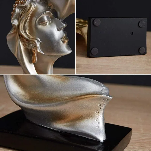Vista 7 de Las estatuas de los amantes de los besos, regalo de boda adecuado, para armario de escritorio, decoración del hogar, altura 10.2 pulgadas (champán)