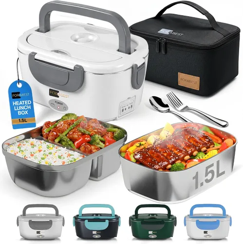 Vista 12 de FORABEST Lonchera térmica – Fiambrera eléctrica de 80 W – Calentador de alimentos portátil con 2 recipientes de acero inoxidable de 1.5 L, bolsa