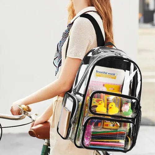 Vista 143 de CAMTOP Mochila transparente resistente y transparente para estudiantes, escuela, trabajo, festival, viajes, deportes, Beige, Mediana, Camtop Mochila