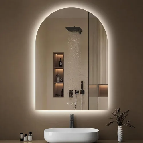 Vista 19 de Espejo de baño con iluminación LED arqueada de 24 x 30 pulgadas con Rectangular Negro