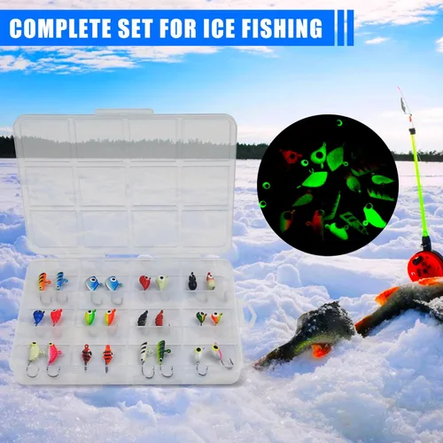 Vista 8 de Ice Fishing Jigs Lures kit, Luminous Ice Fishing Gear Crappie Panfish Jigs Head Fishing Hooks Set for Winter Ice Jigging Walleye Perch Bluegill
