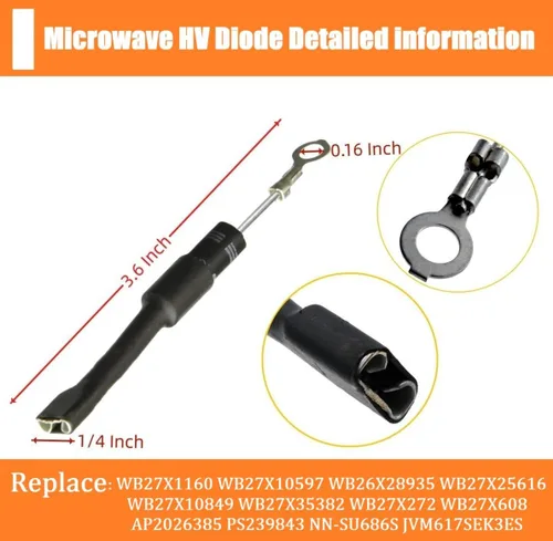 Vista 2 de HV03-12 Diodo de microondas HV apto para GE Hotpoint Panasonic -Reemplaza WB27X1160 WB26X28935 WB27X25616 WB27X10849 WB27X35382 AP2026385 PS239843
