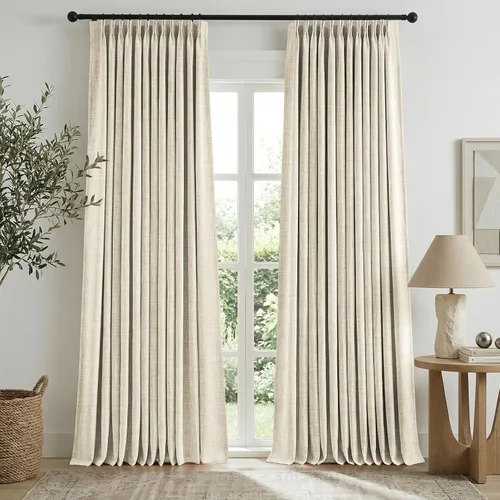 Vista 10 de HOMEIDEAS Cortinas plisadas de color naranja quemado 100% opacas, mezcla de lino de lujo con aislamiento térmico con ganchos ajustables, para sala