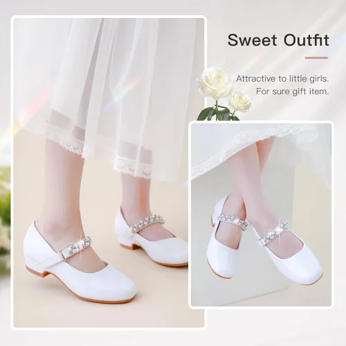 Vista 5 de Furdeour Zapatos Mary Janes para niñas pequeñas, zapatos de ballet de tacón bajo para boda, fiesta, zapatos de vestir para niños