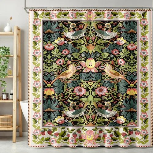 Vista 26 de Cortina de ducha con 12 ganchos para baño, 72 x 72 pulgadas, diseño floral bohemio con hojas tropicales retro y florales (bohemio floral-1)