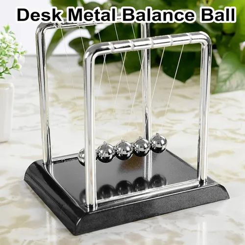 Vista 7 de Péndulo de equilibrio de bola de equilibrio de metal de escritorio con base de madera negra Newtons Cradle Balance Balls para ciencia física Gadget