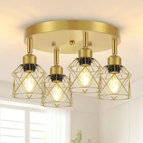 Vista 12 de Baocuz Lámpara de techo semiempotrada de níquel cepillado de 3 luces, luminarias de cocina ajustables montaje al techo base E26, luces de techo