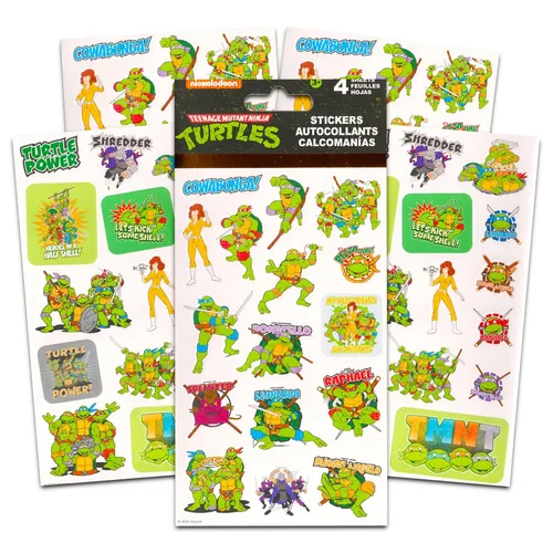 Vista 3 de T M N T Juego de calcomanías y tatuajes de tortugas ninja mutantes adolescentes ~ Paquete con calcomanías TMNT y tatuajes para niños
