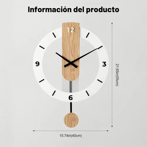 Vista 7 de Ergocar Reloj oscilante de madera, reloj colgante de madera con números romanos, adecuado para sala de estar, cocina, dormitorio, oficina