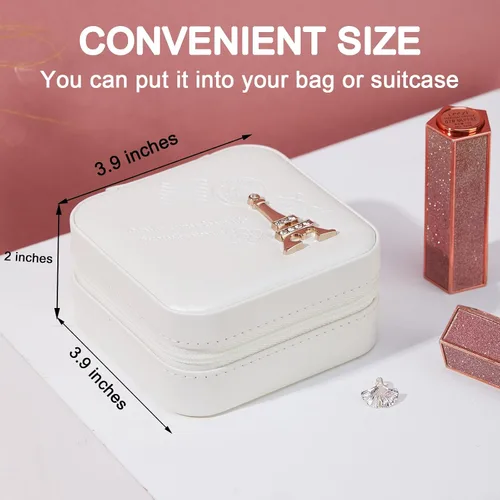 Vista 3 de Obsoorth Joyero portátil pequeño de viaje de piel sintética de gran capacidad con cremallera de franela mini organizador para aretes (blanco)