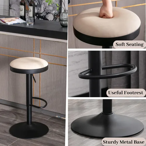 Vista 5 de Taburetes de bar sin espalda, taburetes de bar ajustables redondos individuales para encimera de cocina, taburete giratorio de altura de barra, beige