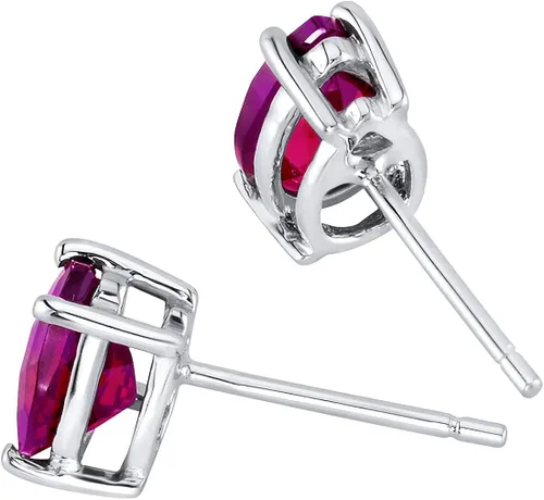 Vista 3 de Peora Aretes de rubí de oro blanco macizo de 14 quilates para mujer, aretes solitarios clásicos, forma de pera de 0.276 x 0.197in, 2 quilates