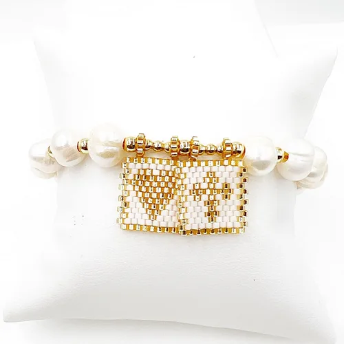 Vista 3 de LESLIE BOULES Pulsera de amor escapular de oro blanco para mujer cuentas de perlas barrocas Barroco Sin gemas