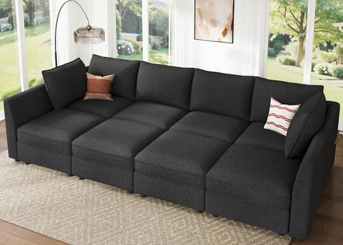 Vista 26 de HONBAY Sofá seccional modular con almacenamiento en forma de L sofá seccional, sofás convertibles para sala de estar - verde