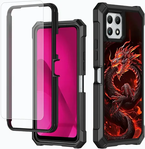 Vista 43 de Funda para T-Mobile Revvl 7 de 6.6 pulgadas con protector de pantalla, policarbonato duro de doble capa resistente y TPU suave a prueba de golpes