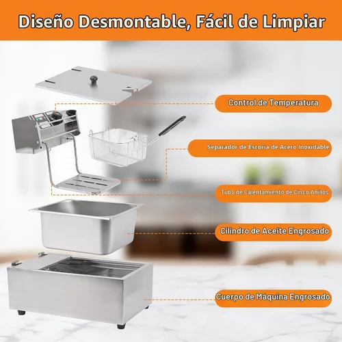 Vista 4 de Freidora eléctrica – Freidora eléctrica de gran capacidad de 6 litros con cesta desmontable, control de temperatura ajustable, freidora comercial