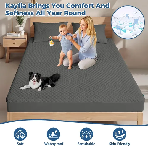 Vista 2 de Kayfia Protector de colchón impermeable, tamaño individual, suave, transpirable, tela de aire 3D, protector de colchón silencioso con bolsillo