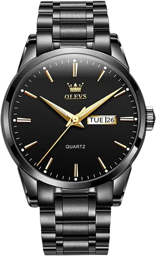 Vista 13 de OLEVS Men's Luxury Stainless Steel Watch Large Face Day Date Waterproof dorado (All Gold)