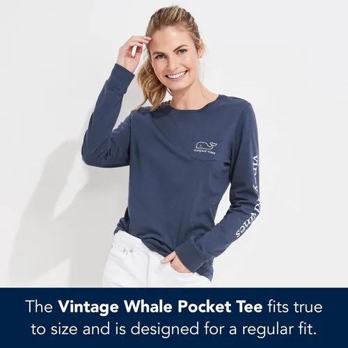 Vista 2 de vineyard vines Women's Long-Sleeve Vintage Whale Pocket T-Shirt
