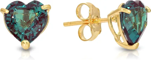 Vista 4 de Galaxy Gold GG Juego de collar y aretes de oro amarillo macizo de 14 quilates con corazón cultivado en laboratorio, grado AAA