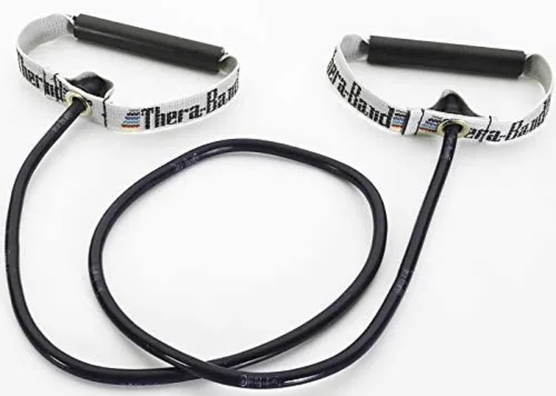 Vista 8 de THERABAND Tubo de resistencia con asas, negro, nivel pesado especial, bandas de resistencia elásticas de látex de 50 pulgadas para ejercicio, bandas