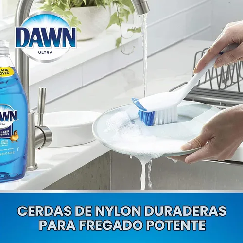 Vista 2 de Dawn Cepillo para platos con cerdas de nailon suave y raspador, azul/blanco